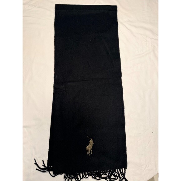 POLO RALPH LAUREN Black Windowpane Reversible Wool Blend Fringed Scarf Italy - Picture 1 of 3